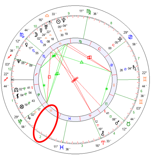 Natal chart pointing out the Aquarius glyph and it's pertaining house